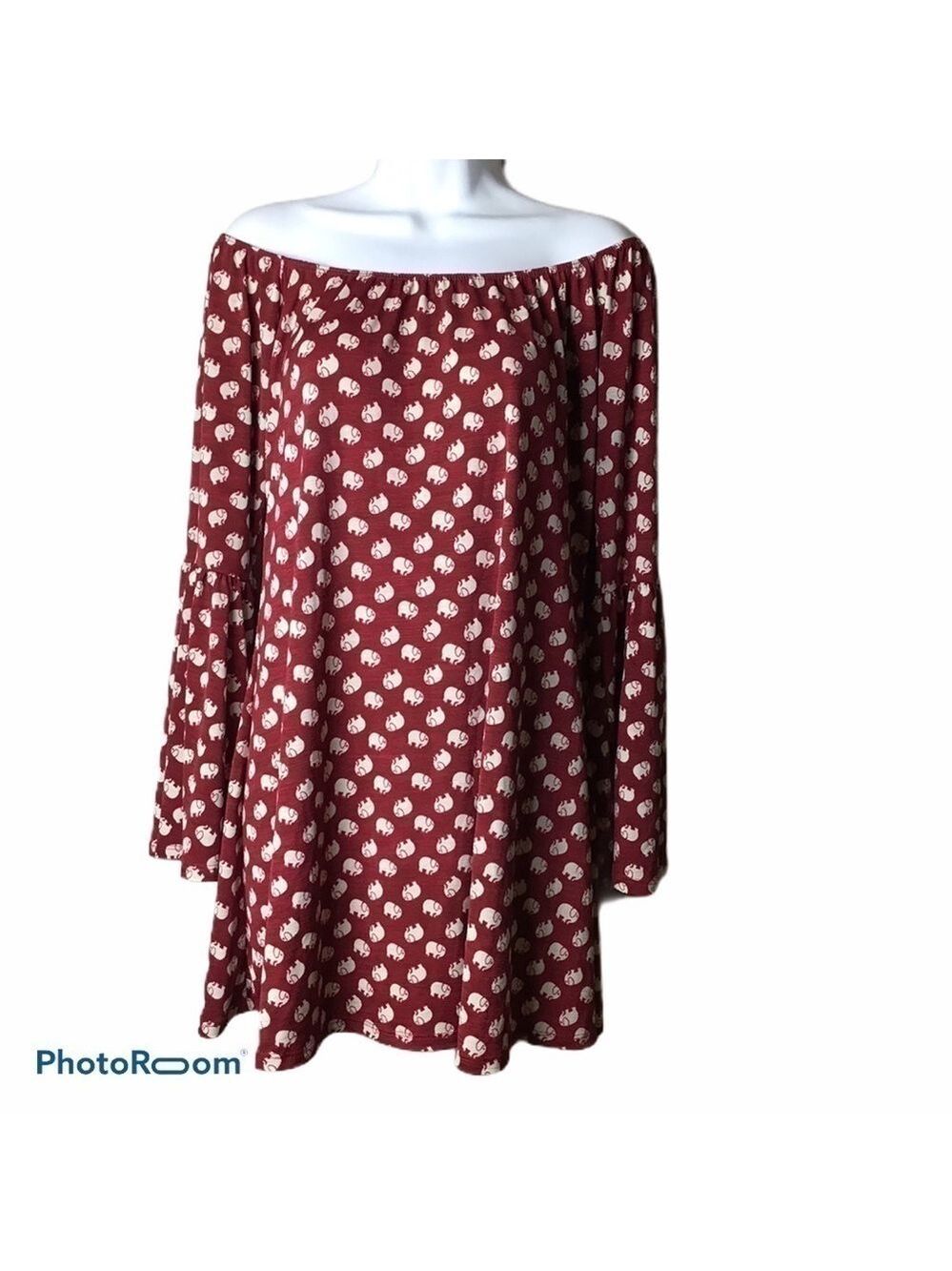 Voll Bell Sleeve Elephant Tunic Top Novelty Print Whimsical Oversized Size S